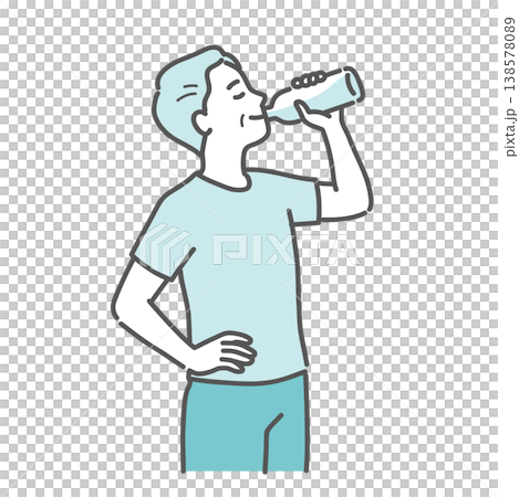 笑顔で水分補給をするシニア男性のイラスト 笑顔で水分補給をするシニア男性のイラスト 138578089