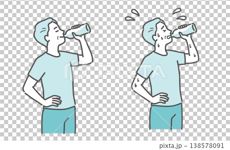 水分補給をするシニア男性の比較セットイラスト 水分補給をするシニア男性の比較セットイラスト 138578091