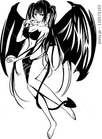 ペン画のサキュバスのイラスト - 黒一色のシンプルデザイン ペン画のサキュバスのイラスト - 黒一色のシンプルデザイン 138578165