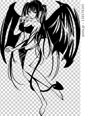 ペン画のサキュバスのイラスト - 黒一色のシンプルデザイン ペン画のサキュバスのイラスト - 黒一色のシンプルデザイン 138578165