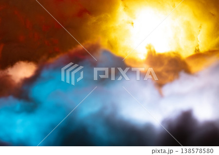 Fantasy cloud float in sky. Fake cloud many layers reflect colorful of red blue yellow like a dream 138578580
