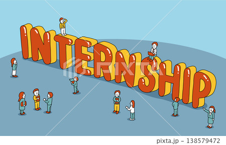 インターンシップ　文字の周りに集まる人々のイラスト 138579472