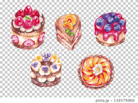 Hand-drawn watercolor illustration set of sweets 138579960