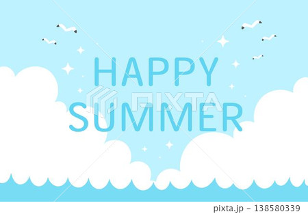 海や雲などの夏イメージの背景イラスト素材 海や雲などの夏イメージの背景イラスト素材 138580339