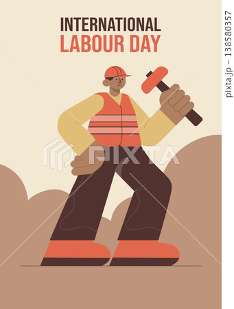 International Labour Day Illustration of Construction Worker with Hammer International Labour Day Illustration of Construction Worker with Hammer 138580357