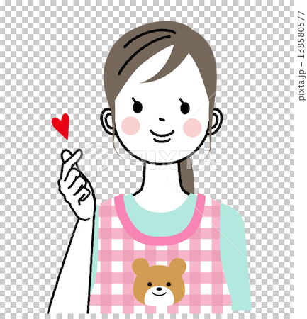 エプロンをつけた保育士のイラスト　指ハート 138580577