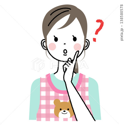 エプロンをつけた保育士のイラスト 不思議そうな表情 エプロンをつけた保育士のイラスト 不思議そうな表情 138580578
