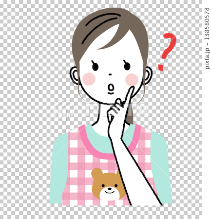 エプロンをつけた保育士のイラスト 不思議そうな表情 エプロンをつけた保育士のイラスト 不思議そうな表情 138580578
