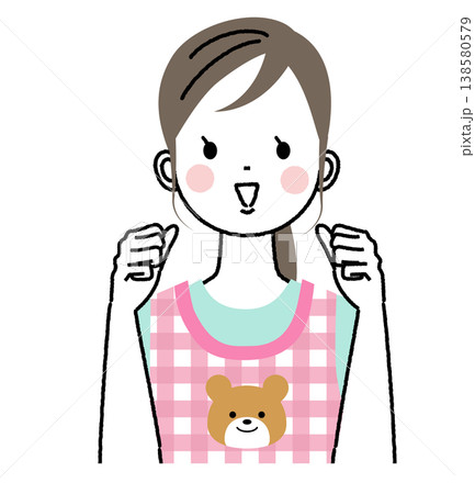 エプロンをつけた保育士のイラスト 笑顔でファイトのポーズ エプロンをつけた保育士のイラスト 笑顔でファイトのポーズ 138580579