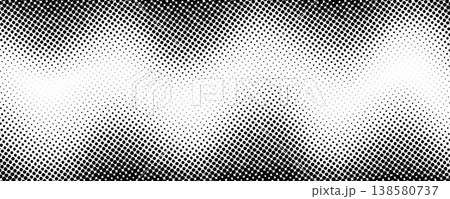 Wavy halftone grunge gradient texture. Pixelated noisy wave pattern background. Black dotted grain grit wallpaper. Vector fading sand dots comic surface. Rasterized pixelated anime or manga backdrop 138580737
