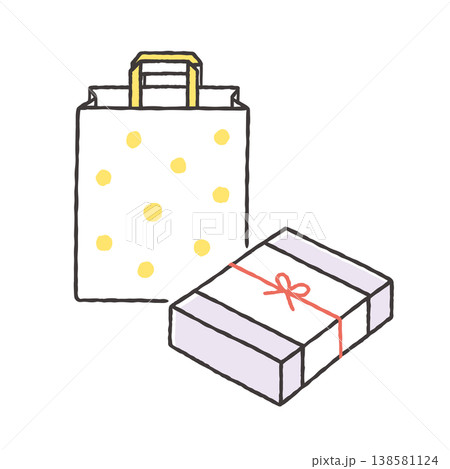 手土産と紙袋の手描きイラスト 手土産と紙袋の手描きイラスト 138581124