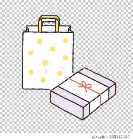 手土産と紙袋の手描きイラスト 手土産と紙袋の手描きイラスト 138581124