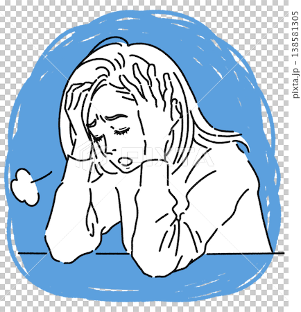 頭を抱えてため息をついている女性のイラスト 138581305