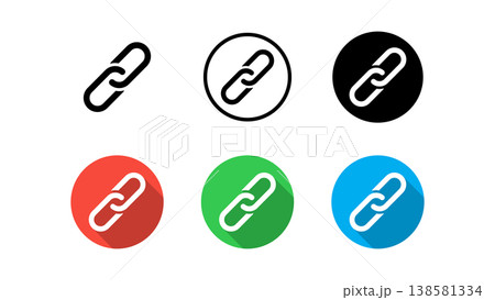 Link Icon Set With Chain Link Symbols, Circular Colored Buttons, Flat Design And Long Shadow 138581334
