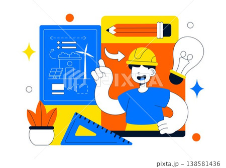 Eco Architecture Blueprint Vector Illustration With Sustainable Building Plan, Engineering Tools, Green, and Modern Construction Drafting Scene Eco Architecture Blueprint Vector Illustration With Sustainable Building Plan, Engineering Tools, Green, and Modern Construction Drafting Scene 138581436