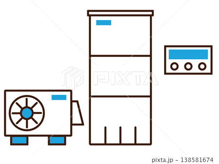 シンプルで主線ありの給湯機とリモコンのアイコンイラスト素材 138581674