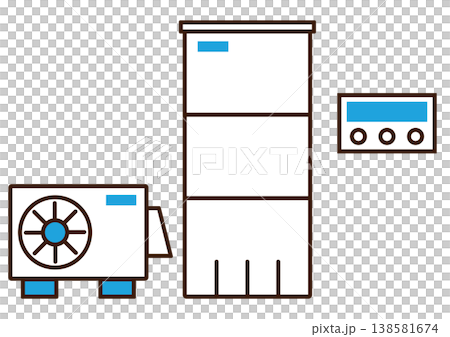 シンプルで主線ありの給湯機とリモコンのアイコンイラスト素材 138581674