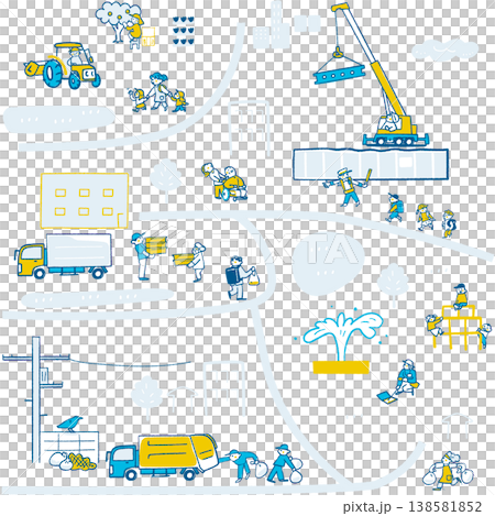 A network map set connecting blue-collar workers, the heartbeat of society that supports and sustains our lives. 138581852