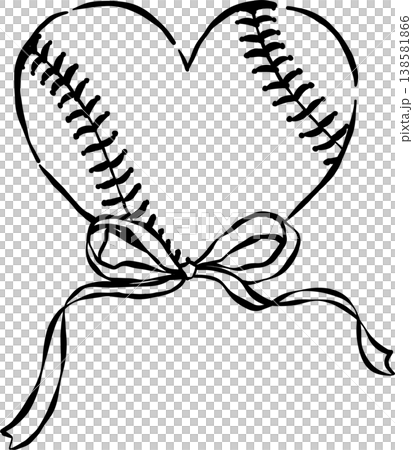 Coquette Retro Baseball Outline Heart Shaped With Ribbon Bow Whimsical hand drawn Coquette Retro Baseball Outline Heart Shaped With Ribbon Bow Whimsical hand drawn 138581866