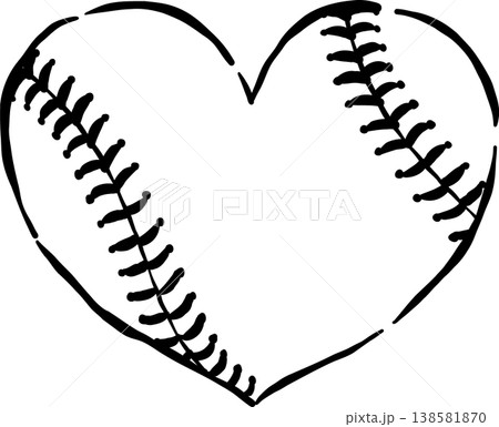 Coquette Baseball Outline Heart Shaped Whimsical hand drawn Coquette Baseball Outline Heart Shaped Whimsical hand drawn 138581870
