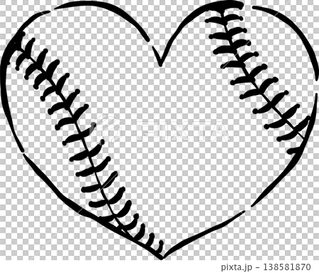 Coquette Baseball Outline Heart Shaped Whimsical hand drawn 138581870