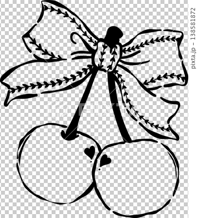 Coquette Cherries with Baseball stitched Ribbon Bow Whimsical Hand Drawn 138581872