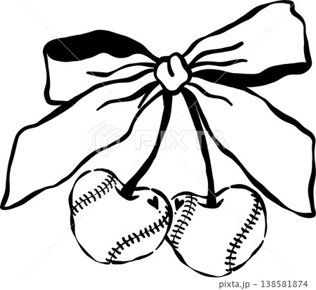 Coquette Baseball Outline Cherry Heart Shaped with Bow Whimsical Hand Drawn Coquette Baseball Outline Cherry Heart Shaped with Bow Whimsical Hand Drawn 138581874