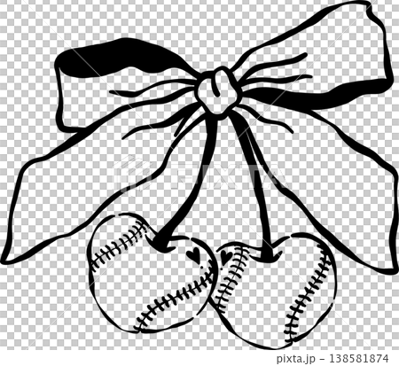 Coquette Baseball Outline Cherry Heart Shaped with Bow Whimsical Hand Drawn Coquette Baseball Outline Cherry Heart Shaped with Bow Whimsical Hand Drawn 138581874
