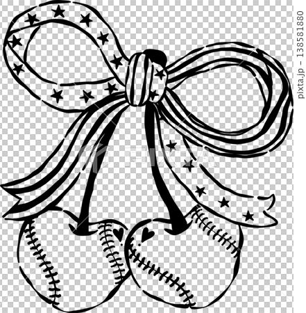 Coquette Baseball Cherry Outline Heart Shaped with Patriotic Bow Whimsical Hand Drawn Coquette Baseball Cherry Outline Heart Shaped with Patriotic Bow Whimsical Hand Drawn 138581880