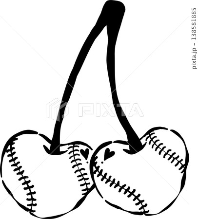Retro Baseball Outline Cherry Whimsical Hand Drawn 138581885