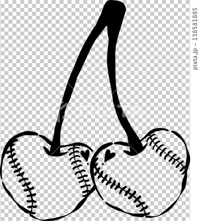 Retro Baseball Outline Cherry Whimsical Hand Drawn 138581885