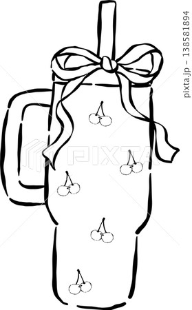 Cute Preppy Tumbler Outline Cherry Pattern with Ribbon Bow Whimsical Hand Drawn Cute Preppy Tumbler Outline Cherry Pattern with Ribbon Bow Whimsical Hand Drawn 138581894