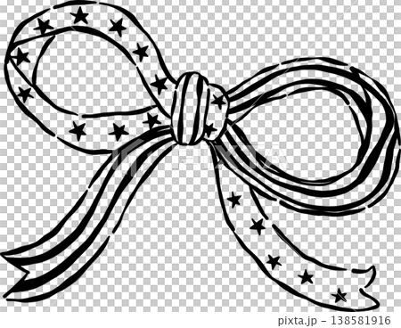 American Flag Ribbon Bow Outline Whimsical Hand Drawn 138581916