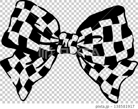 Black Checkered Bow Outline Whimsical Hand Drawn Retro Vintage Gingham Ribbon 138581917