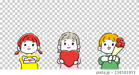 「ありがとう」を伝える笑顔の子供たちのイラスト(母の日、卒園、誕生日) 「ありがとう」を伝える笑顔の子供たちのイラスト(母の日、卒園、誕生日) 138581955