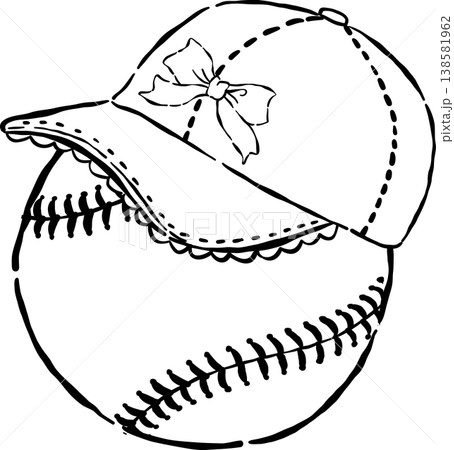 Coquette Baseball Outline with Ruffle Cap Whimsical Hand Drawn Coquette Baseball Outline with Ruffle Cap Whimsical Hand Drawn 138581962
