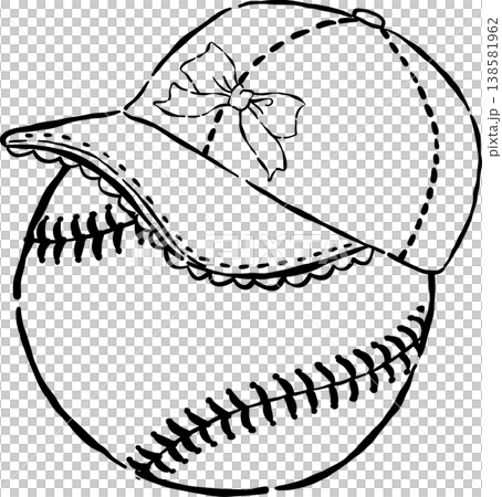 Coquette Baseball Outline with Ruffle Cap Whimsical Hand Drawn Coquette Baseball Outline with Ruffle Cap Whimsical Hand Drawn 138581962