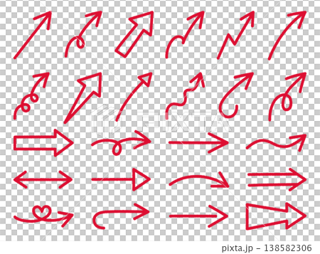 手書き風のゆるい矢印アイコンのベクターイラストセット。方向、手描き、シンプル、やじるし 手書き風のゆるい矢印アイコンのベクターイラストセット。方向、手描き、シンプル、やじるし 138582306