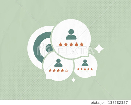Target audience analysis - customer insights through star ratings, feedback pattern metrics with satisfaction levels, user behavior understanding, precise marketing strategy, ai trends illustration 138582327