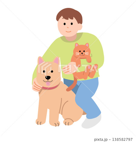 犬と猫と男性 犬と猫と男性 138582797