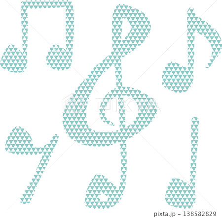 ウロコ模様のトーン記号と音符のイラストセット　みずいろタイプ 138582829