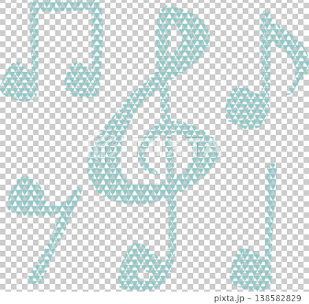 ウロコ模様のトーン記号と音符のイラストセット　みずいろタイプ 138582829