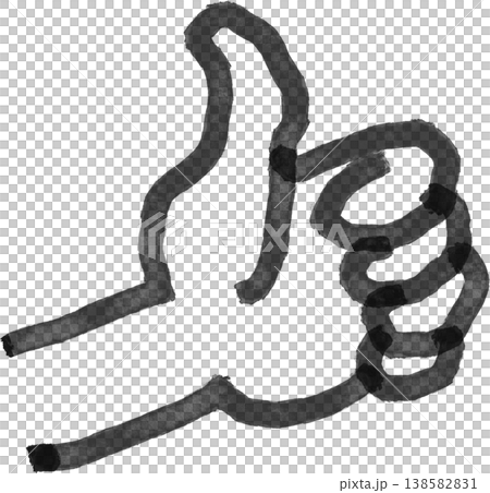 水性ペンの手描きサムズアップアイコン　墨黒 138582831