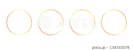 Gold golden frame ring set. Gold circular round frame line glitter luxury thin outline border. Whimsical doodle sparkle light metal effect for wedding logo decoration. Vector 138583076