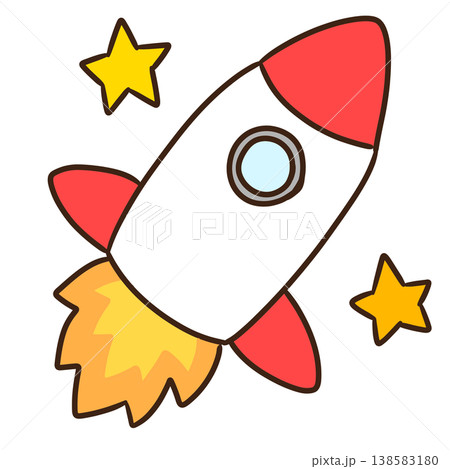 ロケットが宇宙にいく手描きイラスト 138583180