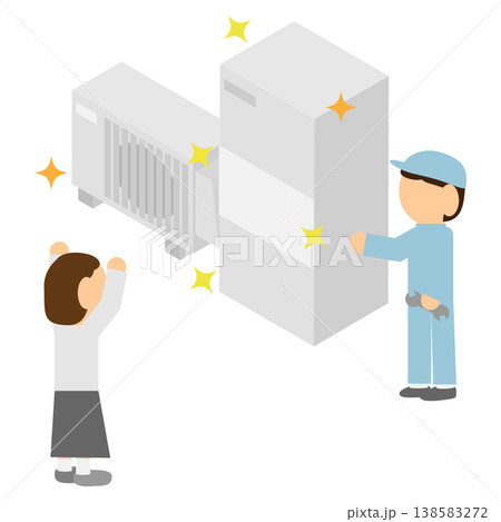 アイソメトリックな給湯器工事完了に喜んでいる人のイメージイラスト 138583272