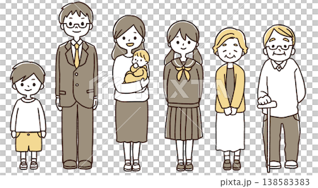 家族が並んだ全身イラスト 138583383