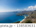 Beautiful view of Oludeniz beach, blue lagoon with turquoise water, Lycia coast from high cliff. Summer day walk by Lycian way at family vacation in Mediterranean Sea, Fethye, Antalya region, Turkey 138583631