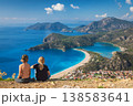 Little kids looking at beautiful view Oludeniz beach, blue lagoon, Lycia coast. Summer day walk by Lycian way at family vacation in Mediterranean Sea, Fethye, Antalya region, Turkey 138583641