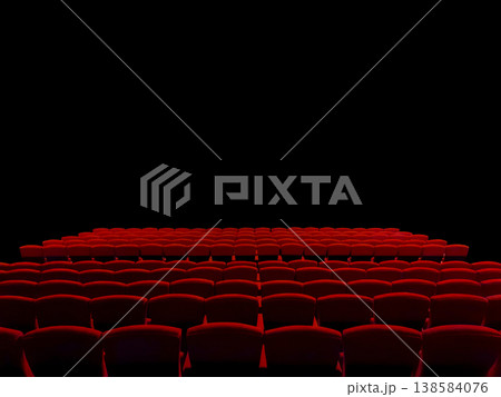 An empty red velvet chair in a movie theater Black background. 138584076